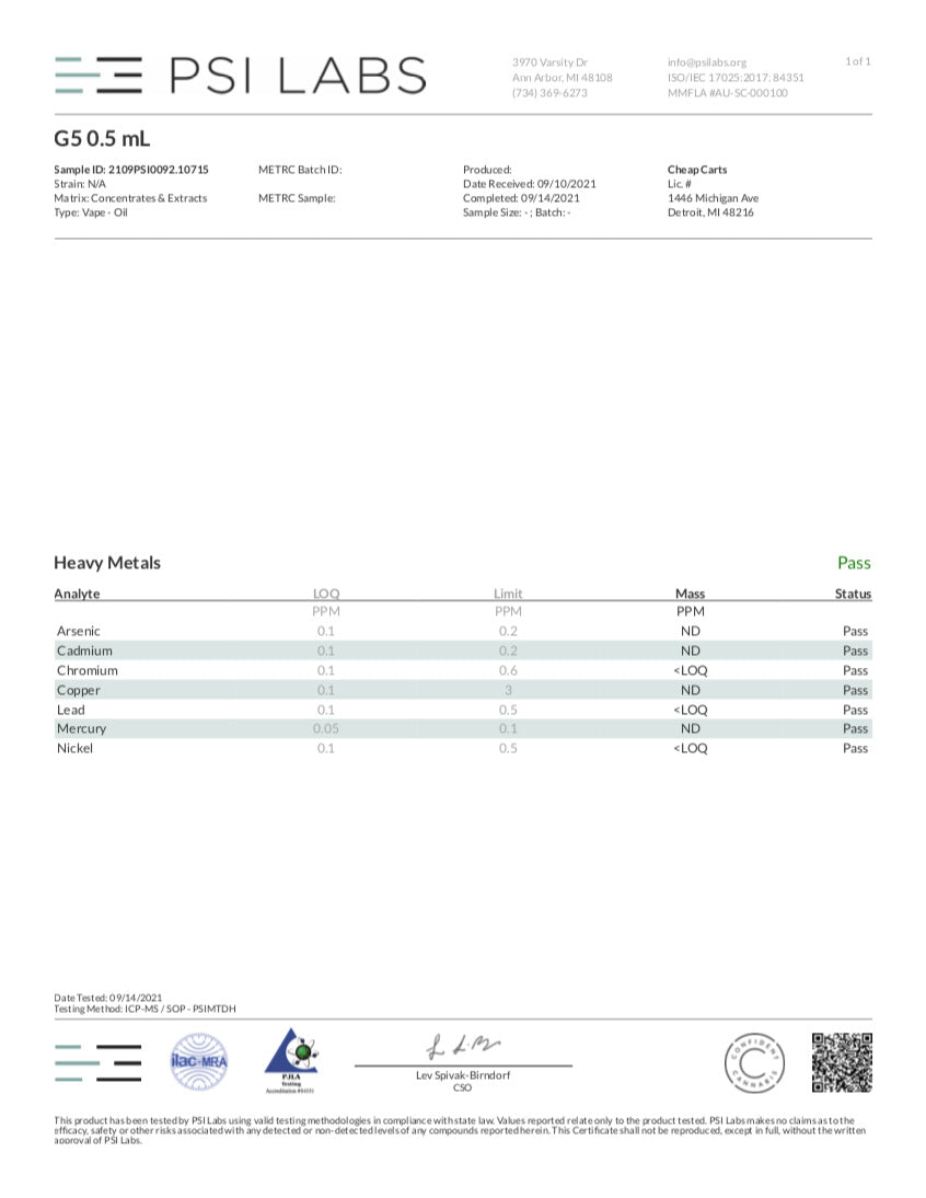 G5 0.5ml Lab Result